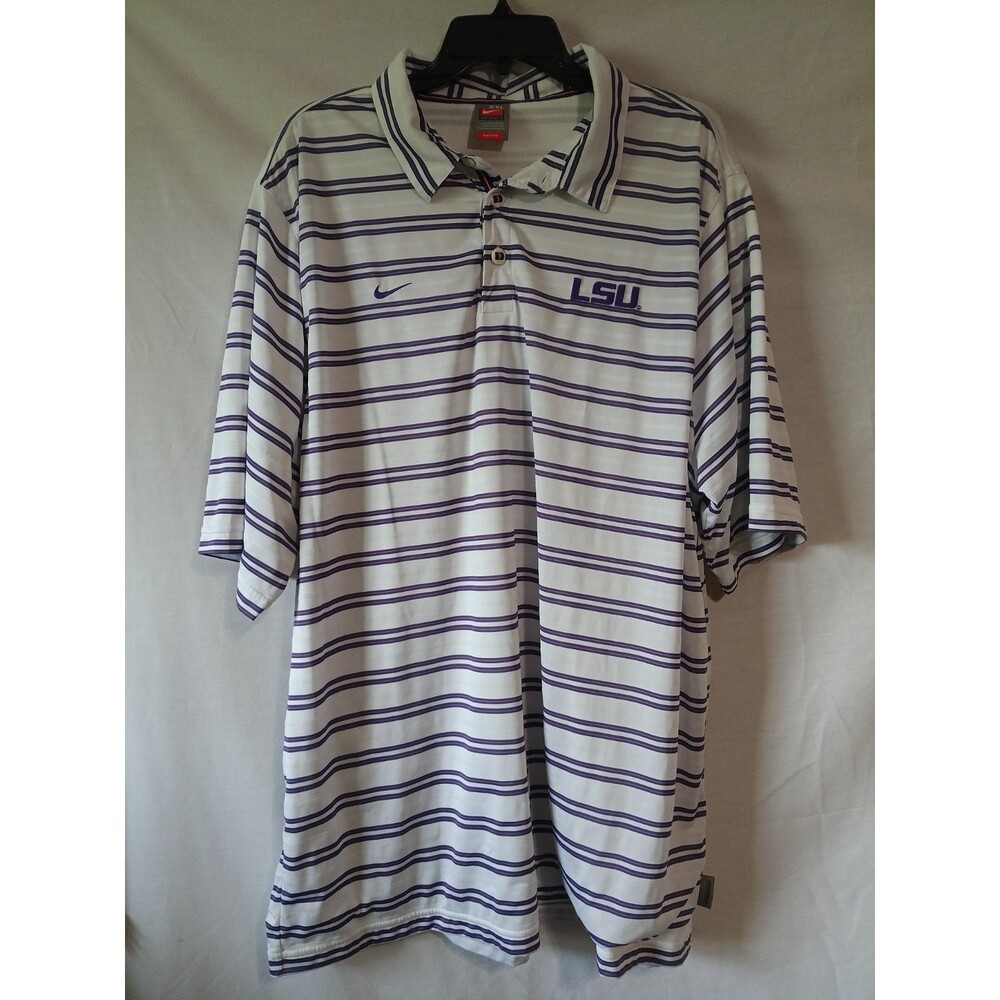 Nike Team LSU Tigers Polo Shirt Mens XXL White Purple Football Throwback Logo